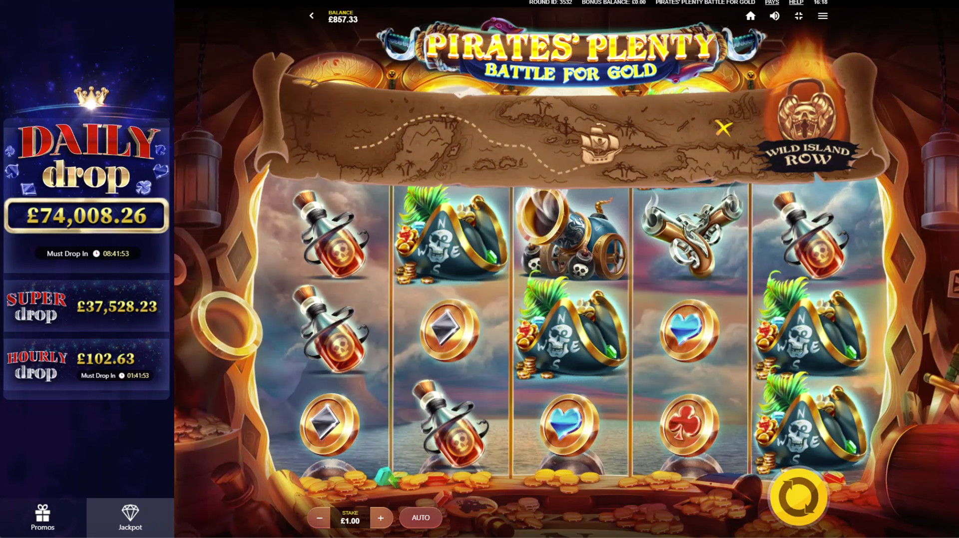 Must Drop HUD in Red Tigers Pirate's Plenty Battle For Gold