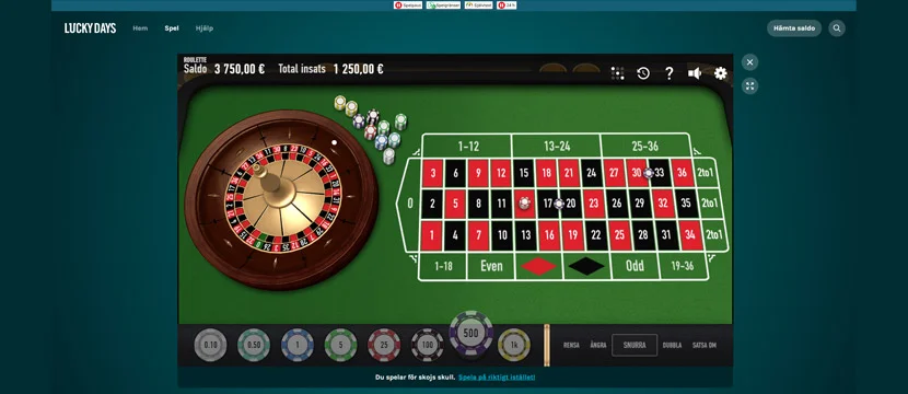 Gratisversion av Roulette på Lucky Days casino