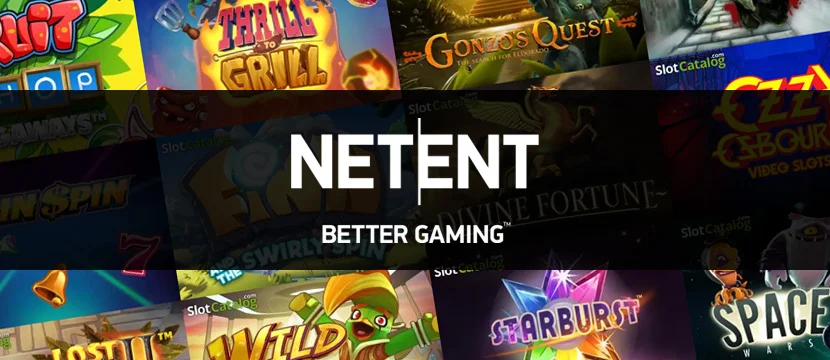 Logotipo da NetEnt e alguns de seus jogos.