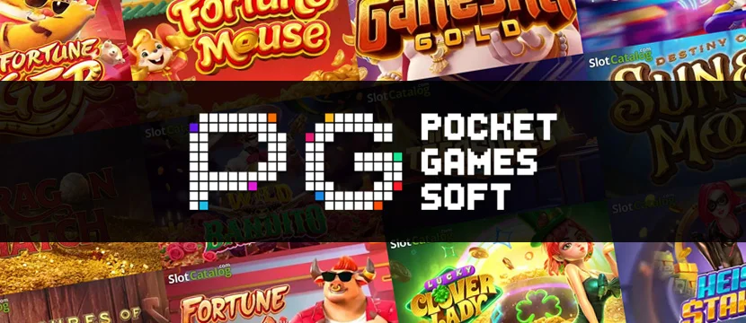 Logotipo da PG Soft e alguns de seus jogos.