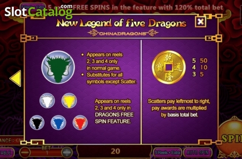 Features 2. New Legend of 5 Dragons slot