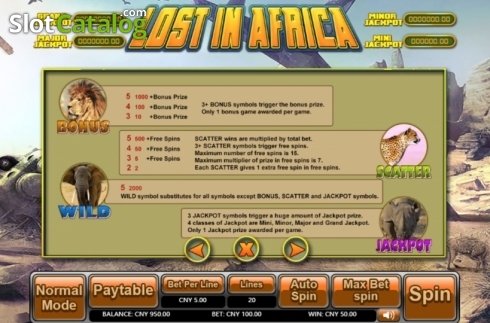 Features. Lost in Africa slot