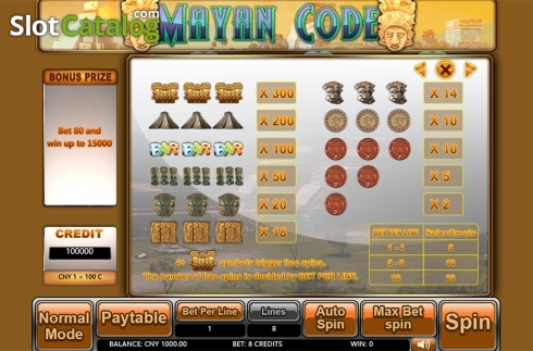Paytable . Mayan Code slot