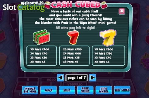 Paytable . Cash Cubed slot