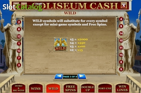 Paytable 3. Coliseum Cash slot