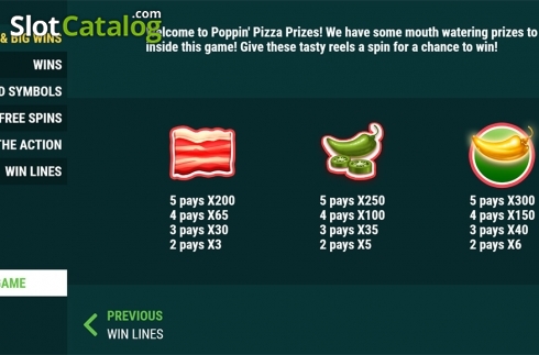 Paytable . Poppin Pizza Prizes slot