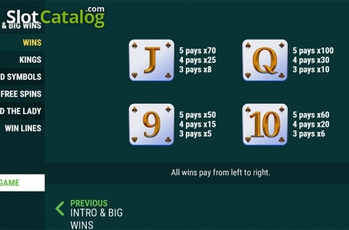 PayTable screen 2. Slots 4 Kings slot