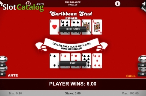 Game Screen. Caribbean Stud Poker (1X2gaming) slot