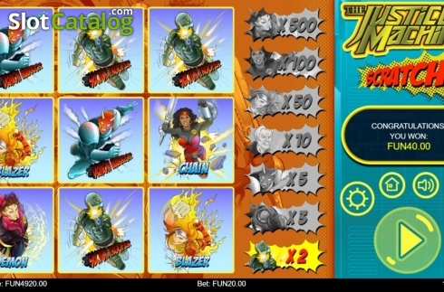 Win Screen 2. Justice Machine Scratch slot