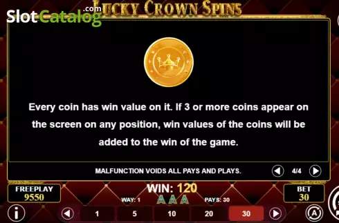 Coin feature screen. Lucky Crown Spins slot