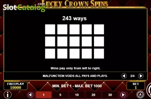 PayLines screen. Lucky Crown Spins slot