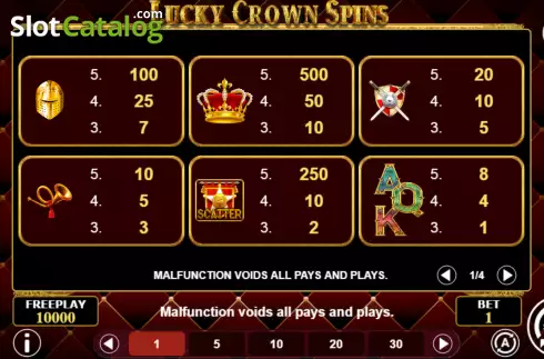 Paytable screen. Lucky Crown Spins slot