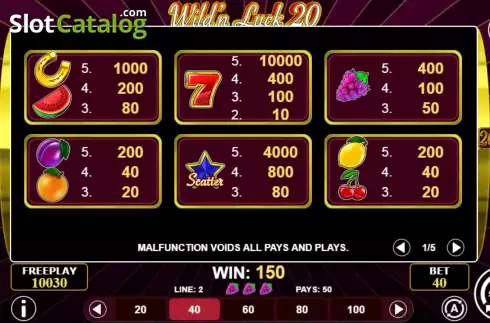Bildschirm5. Wild'n Luck 20 slot