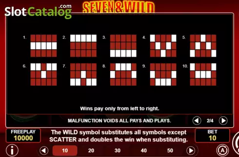 Pay Lines screen. Seven & Wild slot