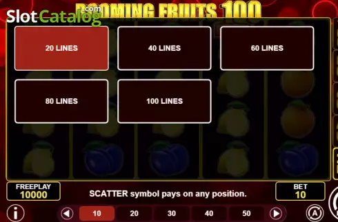 Start Game Screen. Booming Fruits 100 slot