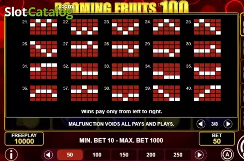 PayLines Screen 2. Booming Fruits 100 slot