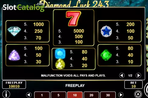 Pay Table screen. Diamond Luck 243 slot