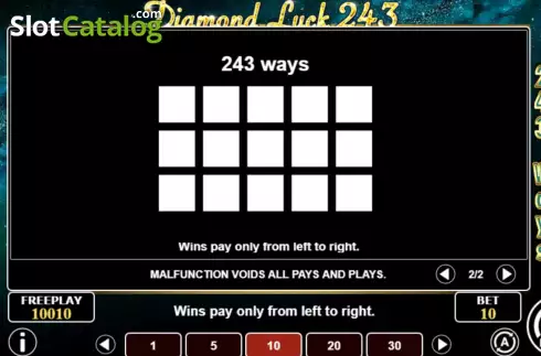 Pay Lines screen. Diamond Luck 243 slot