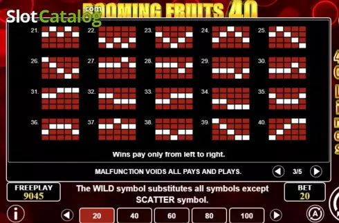Pay Lines screen 2. Booming Fruits 40 slot