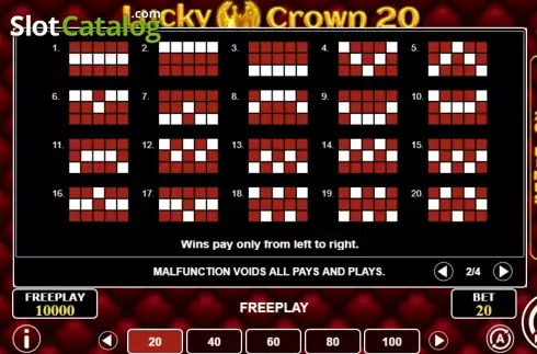 PayLines Screen. Lucky Crown 20 slot