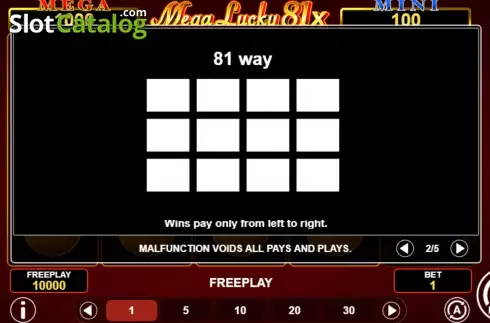 PayLines Screen. Mega Lucky 81x slot