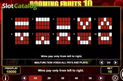 PayLines Screen. Booming Fruits 10 slot