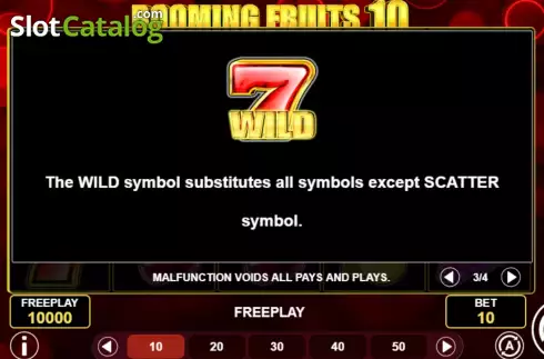 Wild Symbols screen. Booming Fruits 10 slot