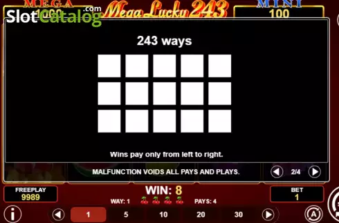 PayLines Screen. Mega Lucky 243 slot