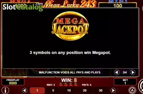 Jackpot Rules Screen. Mega Lucky 243 slot