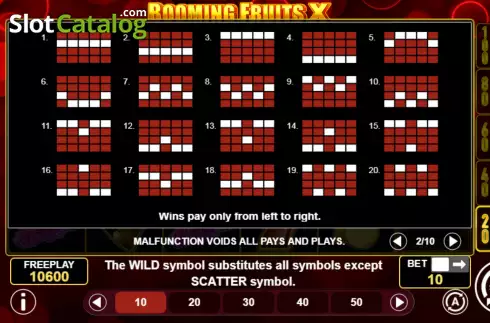 Paylines screen. Booming Fruits X slot