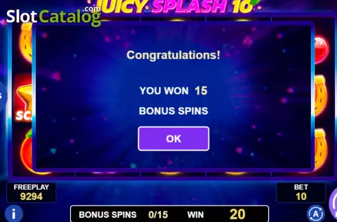 Free Games screen. Juicy Splash 10 slot