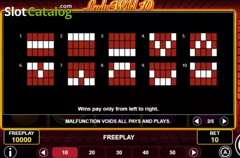 Pay Lines screen. Lady Wild 10 slot
