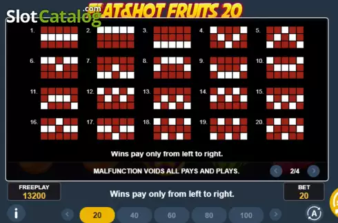 Paylines screen. Flat & Hot Fruits 20 slot