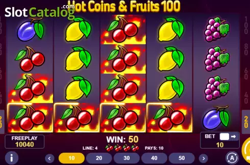 Pantalla3. Hot Coins & Fruits 100 Tragamonedas 