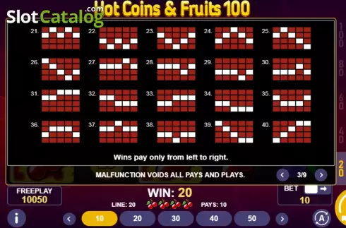 Pantalla7. Hot Coins & Fruits 100 Tragamonedas 