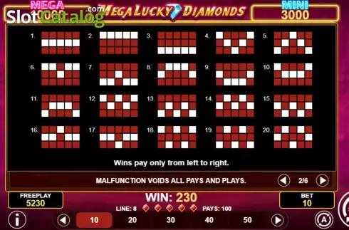 Paylines screen. Mega Lucky Diamonds slot