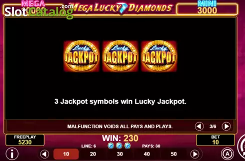 Jackpot symbols screen. Mega Lucky Diamonds slot