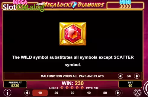Wild symbol screen. Mega Lucky Diamonds slot
