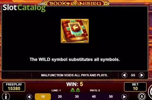 Game Features screen. Book of Nibiru slot