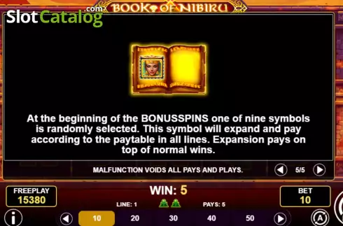 Game Features screen 3. Book of Nibiru slot