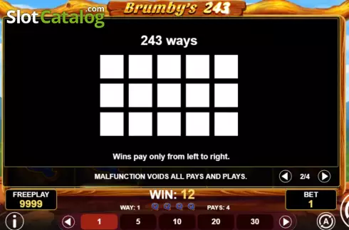 PayLines screen. Brumby's 243 slot