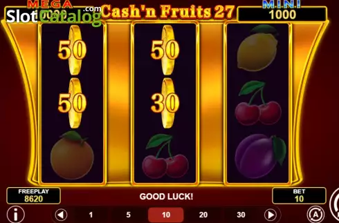 Pantalla5. Cash'n Fruits 27 Hold And Win Tragamonedas 