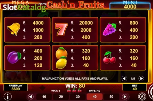 画面9. Cash'n Fruits Hold and Win カジノスロット