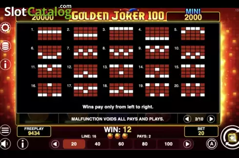 Paylines. Golden Joker 100 slot