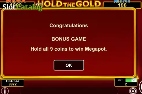Bonus Game screen. Hold The Gold slot