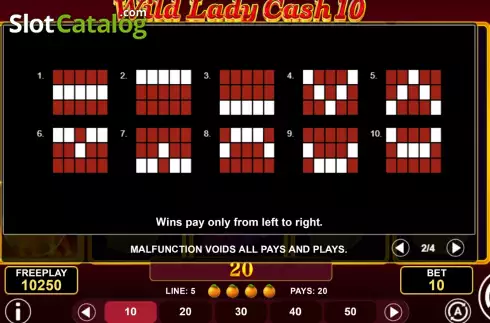 PayLines screen. Wild Lady Cash 10 slot