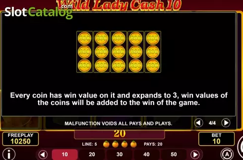 Game Features screen 2. Wild Lady Cash 10 slot