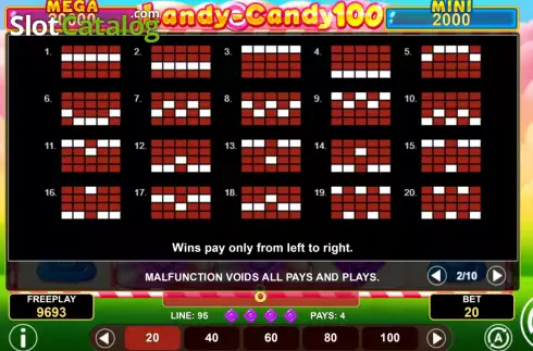 PayLines screen. Landy-Candy 100 slot
