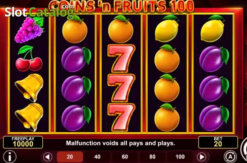 Game screen. Coins'n Fruits 100 slot