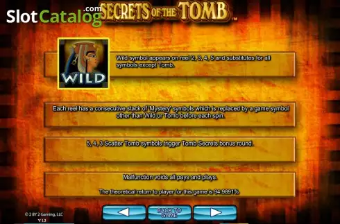 Paytable 2. Secrets of the tomb Machine à sous
